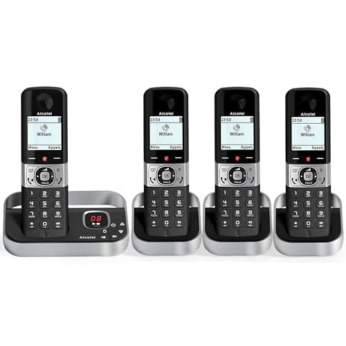 Image of ALCATEL F890 Voice Quad - Cordless Phone DECT With Answering Machine - High Resolution Graphical Display - Handsfree - Call Barring - VIP Ringtone - 50 Min Answering Machine - 4 Handsets - Black/Grey