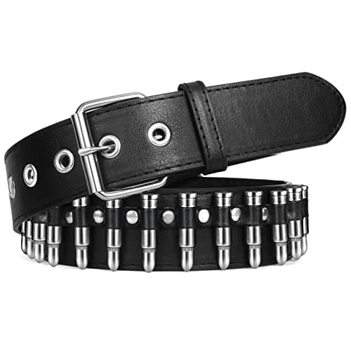 Image of SUOSDEY Women Leather Belt for Jeans Dress Bullet Rivet Belts Women Men Black Studded Gothic Belt Punk Style with Metel Buckle Hip Hop