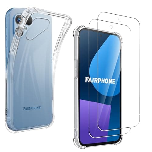 Image of CONAPIKA Clear Silicone Case for Fairphone 5 with 2 Pack Tempered Glass Screen Protector, Soft TPU Ultra Slim Corner Bumper Airbag Drop Protection Shockproof Anti-Scratch Cover, Transparent