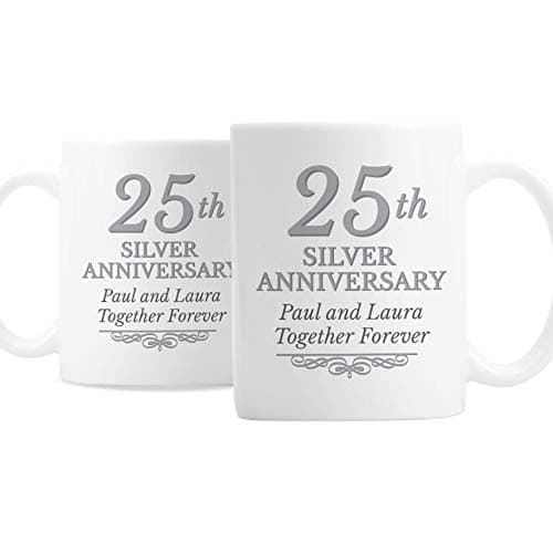 Image of CalEli Gifts Personalised 25th Silver Wedding Anniversary Mugs