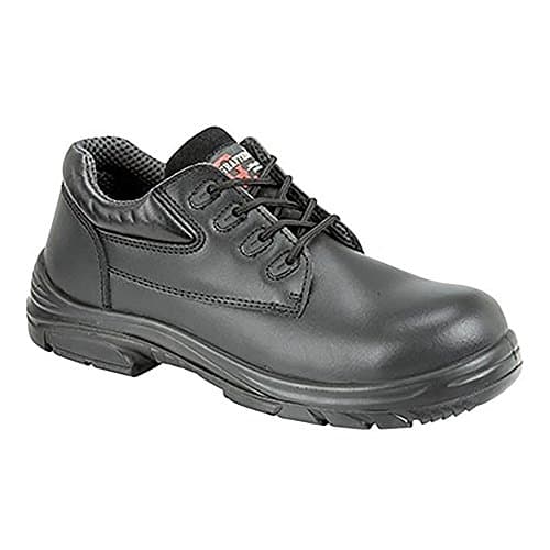 Image of MENS GRAFTERS BLACK LEATHER WIDE FITTING SAFETY WORK SHOES SIZE 6–13 M9504A (UK10/EU44)