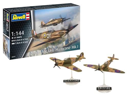 Image of Revell 03771 Supermarine Spitfire Mk.Ia & Hawker Hurricane Mk.I 1:144 Scale Unbuilt/Unpainted Plastic Model Kit
