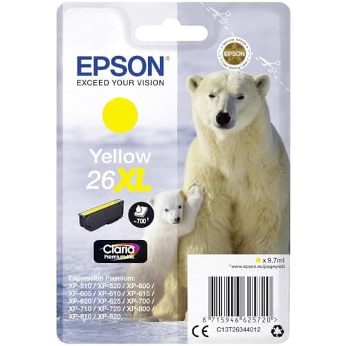Image of Epson 26XL Polar Bear Yellow High Yield Genuine, Claria Premium Ink Cartridge