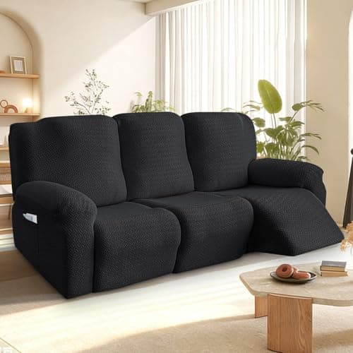 Image of Bocguy Stretch Recliner Chair Cover, 8-Pieces Recliner Armchair Covers for Living Room Reclining Chair Slipcover with Side Pocket, High Spandex Slipcover/Lounge Cover, Slip Resistant
