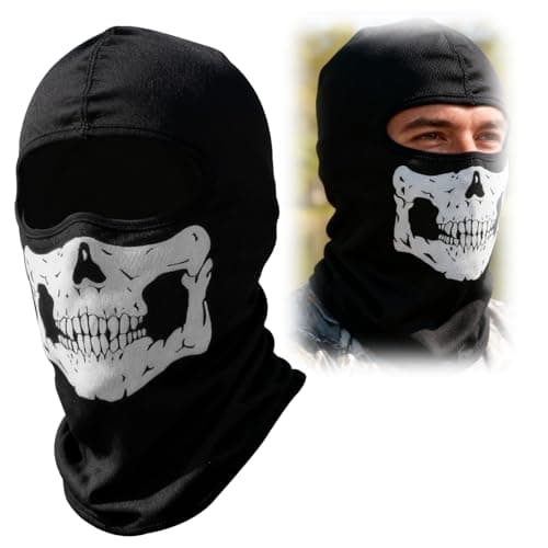 Image of Ski Mask Full Face, Ghost Balaclava Knitted Men Windproof Skull Mask with Skeleton Design for Outdoor Sports One Size Warmer Headwear for Halloween Cosplay Costume Parties Black (MJ-002A)