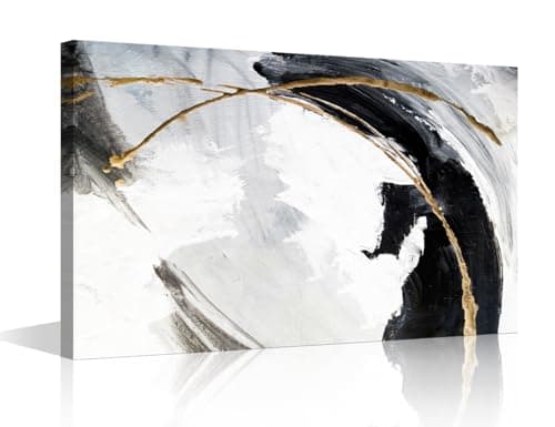 Image of TISHIRON Black and White Wall Art for Bedroom Nordic Wall Decor Framed Canvas Art Pictures Abstract Marble House Deocrations for Living Room Office Large Painting Framed Ready to Hang - 24x16in