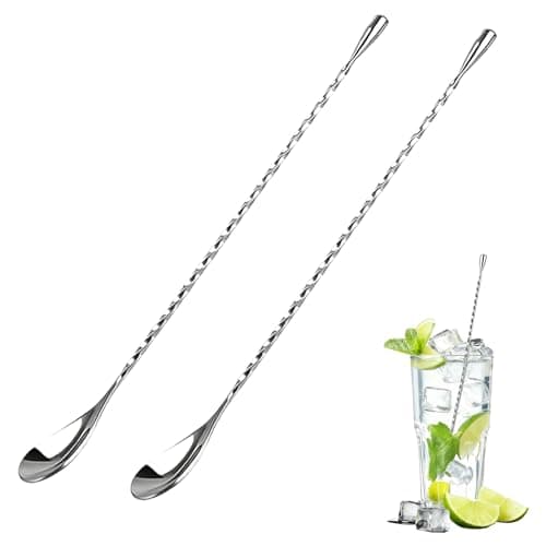 Image of 2Pcs Bar Spoon Stainless Steel Cocktail Stirrers 11.8In Mixing Long Spoon Spiral Design Bar Spoon with Weighted Handle Easy-to-Clean in Bars Office Home for Cocktails Drinks Coffee