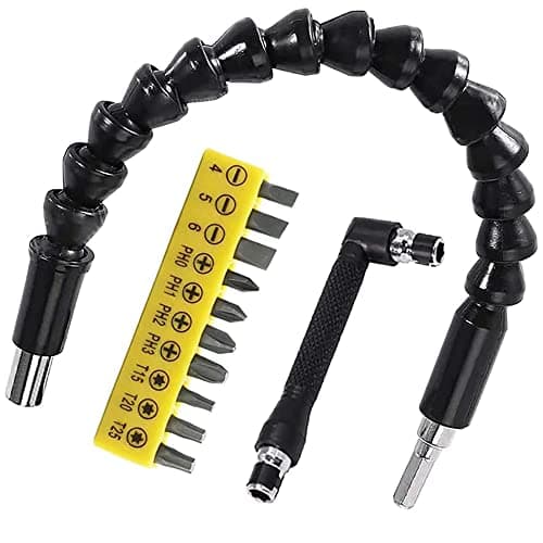 Image of Flexible Drill Bit Extensions Set Adapter, 11.8 inch Bendable Flexible Extension Bit, 10Pcs Screwdriver Bit Set and 90° Right Angle Screwdriver Bits Soft Shaft for Drive Shaft Tip (12Pcs)