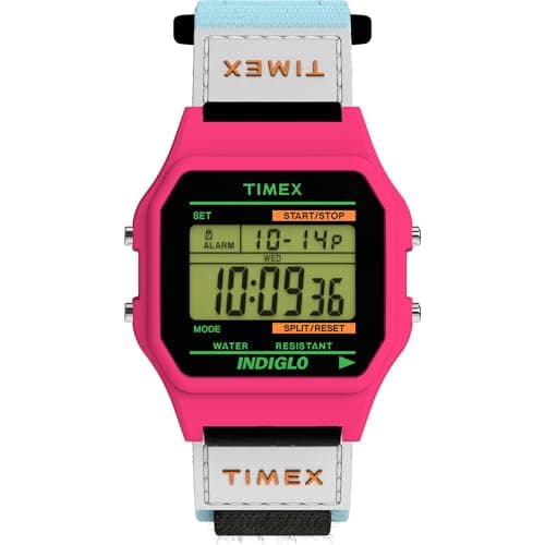 Image of Timex Unisex Main Street 36 mm Watch - Blue Nylon Strap Digital Dial Pink Case TW2W72200