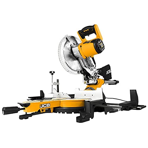 Image of JCB 254mm Sliding Mitre Saw with Laser Guide & Dust Collection Feature, Bevel 90-45 Degrees & Soft Grip Handle, 5000rpm, 3 Year Warranty