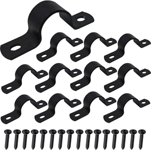 Image of WeqeYent 12 Sets (36 Pcs) Black Pipe Strap Clamp, Two Hole Tension Clips, Saddle Clip, Ø 25mm Heavy Duty U Shaped Brackets for Water Pipes