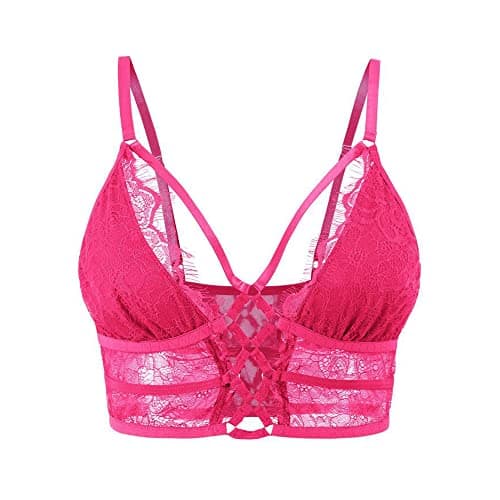 Image of Buitifo Womens Cami Bra Criss Cross Eyelash Crop Top Bra Sexy Vest Bralette Busiter Lingerie (Pink,S)
