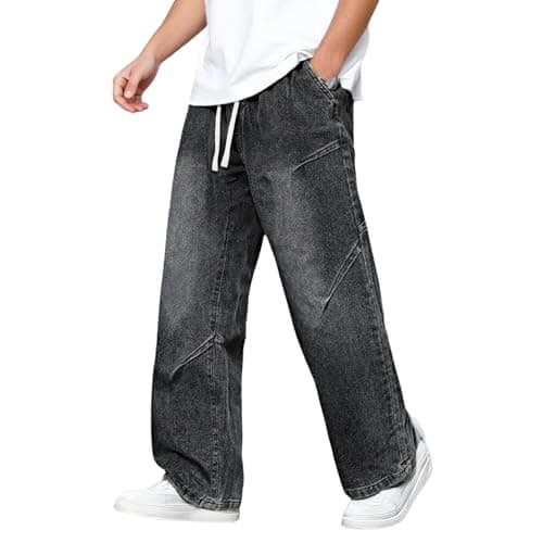 Image of Baggy Jeans for Men UK Y2K Streetwear Vintage Jean Casual Loose Fit Denim Pants with Wide Leg Casual Straight Leg Trousers Teenager Boys Skateboard Trouser Hip Hop Jeans for Everyday Wear 2026