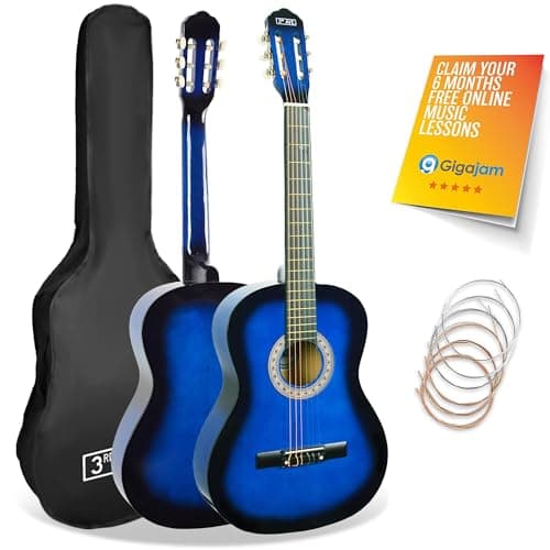 Image of 3rd Avenue 3/4 Size Kids Classical Guitar Spanish Nylon String Beginner Pack Bundle - 6 Months FREE Lessons, Bag, Strings – Blue