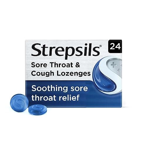 Image of Strepsils Sore Throat and Cough, Throat Lozenges, 24 Total, Soothes Sore Throat, Tickly Cough, Dry Cough, Sore Throat Relief, Fast Acting, Dual Relief, Sore Throat, Medication
