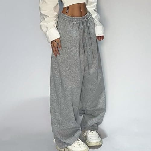 Image of Women Baggy Wide Leg Sweatpants Summer Fall Joggers Casual Sport Dancing Pants Oversized Grey Streetwear Vintage Style Comfortable Polyester Loungewear(2XL Grey)