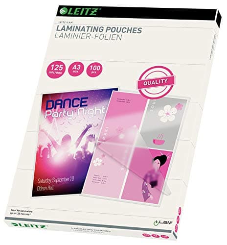 Image of Leitz Laminating Pouches Made of 125 Micron Thick Material (Transparent, Glossy, A3) - Pack of 100