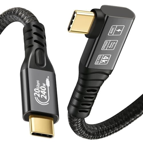 Image of 20Gbps USB C 3.2 Gen 2x2 Cable, 90Degree Type C 4K@60Hz UHD Video 5A/240W PD3.1 Fast Charge Compatible with Thunderbolt 3/4 for iPhone 15Pro MacBook Dell Monitor SSd etc (90Degree USBC 20G 240W 2M)