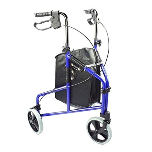 Image of Ultra Lightweight 3 Wheeled rollator/Tri Walker with Brakes and Shopping Bag Blue - Only 4.5kgs