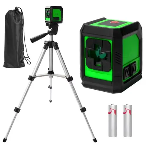 Image of Green Laser Level Set with 4° Self-Leveling, 360° Rotation & Tripod Mount | High-Visibility Beam ±2mm/5m Accuracy | Ideal for Wall Tiling, Picture Hanging & Home Decoration
