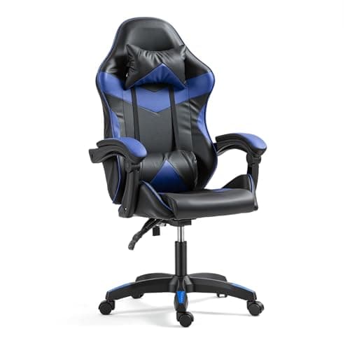 Image of Panana Heavy Duty Gaming Reclining Racing Chair PU Leather Swivel PC Game Desk Chair (Blue)