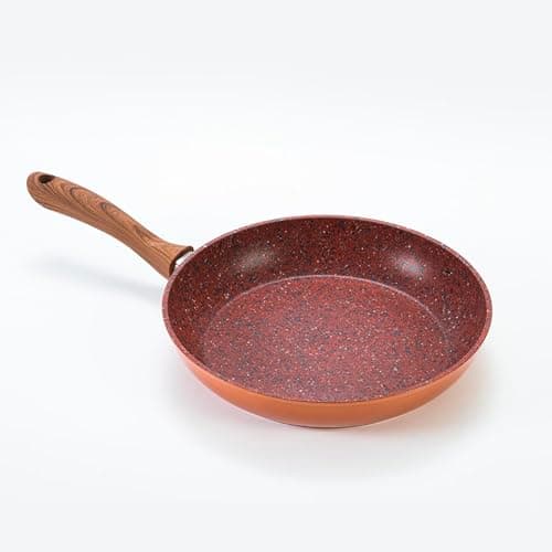 Image of JML Copper Stone Frying Pan - Non Stick Frying Pan Sized 24cm, Durable Aluminium and Stainless Steel Pan with Dynamic Heat Distribution and Wood-Effect Handle