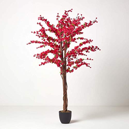 Image of HOMESCAPES - 5 Feet Blossom Tree - Cerise Pink - Real Wood Stems and Lifelike Leaves Replica Artificial Plant