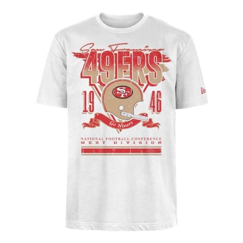 Image of SAN FRANCISCO 49ERS New Era Cap NFL Oversized T-Shirt Screent Print Distressed Team Graphic White Unisex