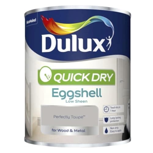 Image of DRW Perfectly Taupe Quick Drying Eggshell Paint 750ml | Interior Wood and Metal Paint | Durable Low Sheen Finish | Fast Drying Trim Paint for Doors Skirting Boards and Furniture