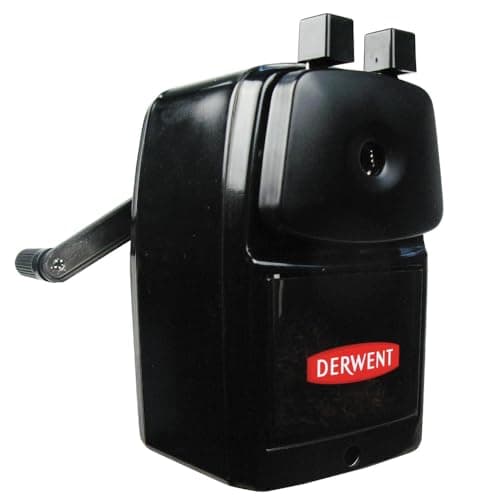 Image of Derwent Manual Helical Desktop Sharpener, Super Point, Sliding Tray Reservoir & Desk Clamp, Professional Quality, 2302001, Black