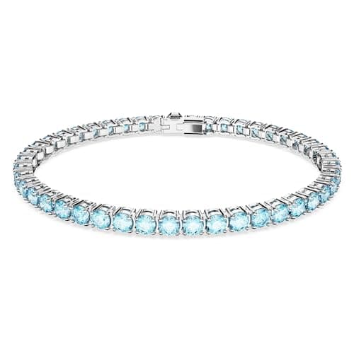 Image of Swarovski Matrix Tennis bracelet, Round cut, Blue, Rhodium plated