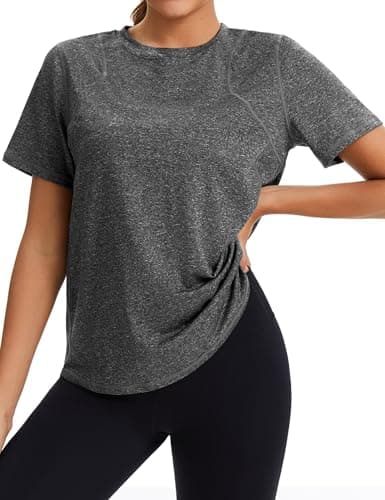 Image of Gyabnw Women's Gym Tops Crew Neck Short Sleeve Quick Dry Workout Shirts Lightweight Breathable Mesh Fitness T-Shirts Activewear for Women Dark Grey
