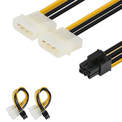 Image of J&D 6 Pin PCIe to 2 x 4 Pin Molex LP4 Power Cable Adapter (2 Pack), 6 inch / 15 cm, Black