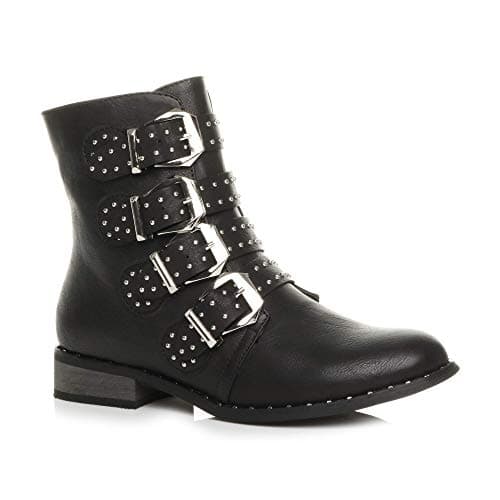 Image of AJVANI low heel studded buckle strap western biker ankle boots size 3 36