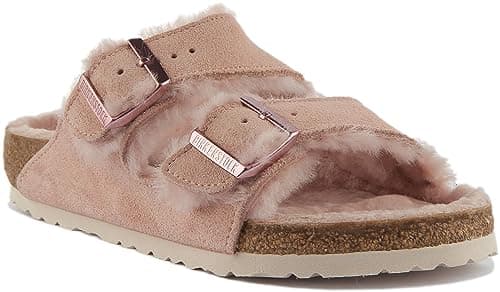 Image of BIRKENSTOCK Classic Arizona Unisex Adult Lambskin Mules, Light Rose, 7/7.5 UK