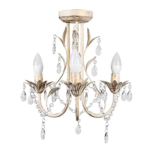 Image of MiniSun | Traditional Style Distressed Cream Shabby Chic 3 Way Ceiling Light Chandelier | Chandeliers, Home Décor & Improvement Essential | Includes 3X 4W LED E14 Light Bulb | Mains Wired