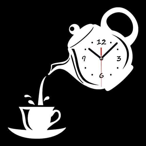 Image of HC&WT Acrylic Mirror DIY Wall Clock, Modern 3D Frameless Teapot Wall Clock Stickers Creative Silent Clock for Home Living Room Bedroom Office (White,22x16cm(9x6inch))
