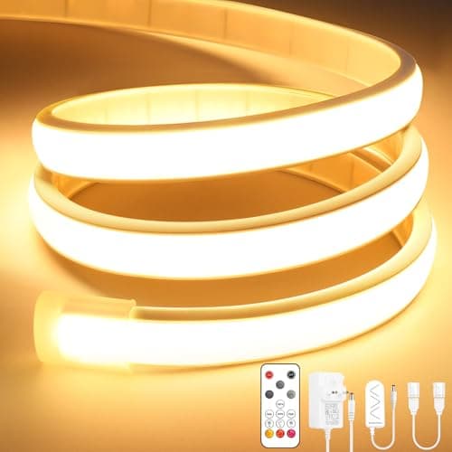 Image of Lamomo COB LED Strip Light, 5M Warm White Led Lights for Bedroom with Remote, Dimmable Flexible Waterproof Silicone 3000K 24V Neon Rope Light for Kitchen, Cabinet, Outdoor, CRI90+, UKCA Transformer