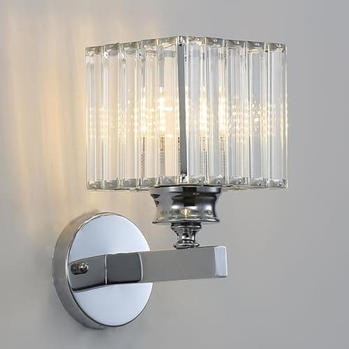 Image of Sxtiger Modern Crystal Wall Light Sconce, E27 Silver Crystal Wall Lamp, Hardwired Wall Lighting Fixtures for Bedside Bedroom Living Room Corridor Dining Room Hallway (Silver Square)