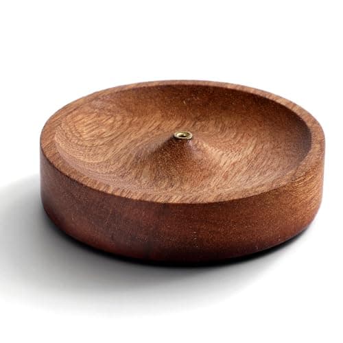 Image of Brown Walnut Incense Stick Holder, Round Wooden Incense Burner Holders, Incense Burner Tray for Home Relaxation Meditation Yoga Spa Room Decor (3 Diameter, 0.01Inch Hole)