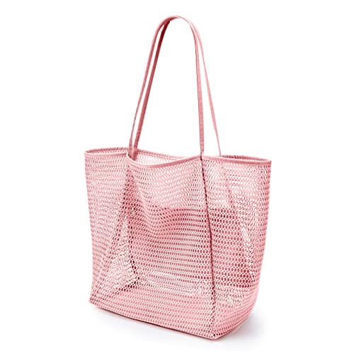 Image of KALIDI Mesh Tote Bag,23L Beach Bag Extra Large Tote Bags for Women with Zip Pocket Shoulder Bag Summer Beach Bags Reusable Shopping Bag for Picnic Holiday Travel Grocery,pink