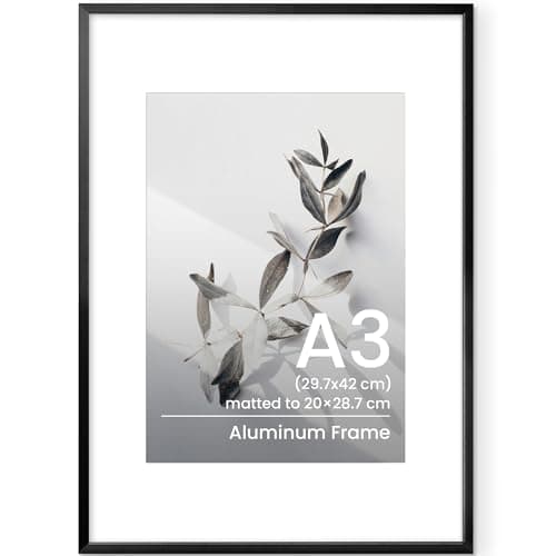 Image of A3 Picture Frame, Metal A3(30x42 cm) Photo Frame Black A3 Frame with Mount for A4(21x29.7 cm) A3 Poster Documents Certificate Frame with Tempered Glass for Wall Mounting for Home Family Office