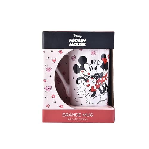 Image of Mickey and Minnie Mouse Vintage Romance Ceramic Hot Chocolate Mug 470ml / 16.7oz, Official Disney Licensed Large Mug, Classic Character Drinkware for Tea, Cocoa & Fans