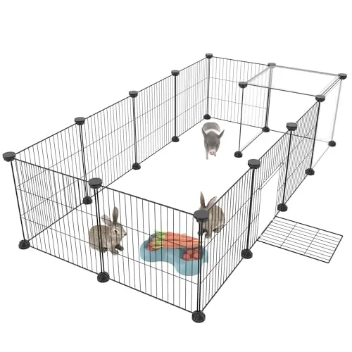 Image of HOMIDEC Rabbit Run,Puppy Pen with Door,Encrypted Wire Mesh Cages14 Panels Indoor/Outdoor DIY Metal Pet Fence for Puppy,Rabbit,Kitten,Hamster,Guinea Pig,Turtle,Hedgehog.Black(140x70x35CM)