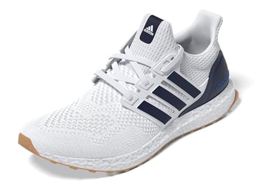 Image of adidas Ultraboost Men's Ultra Boost 1.0 Lace Up Running Shoes - White, White Dark Blue Rubber, 7.5 UK