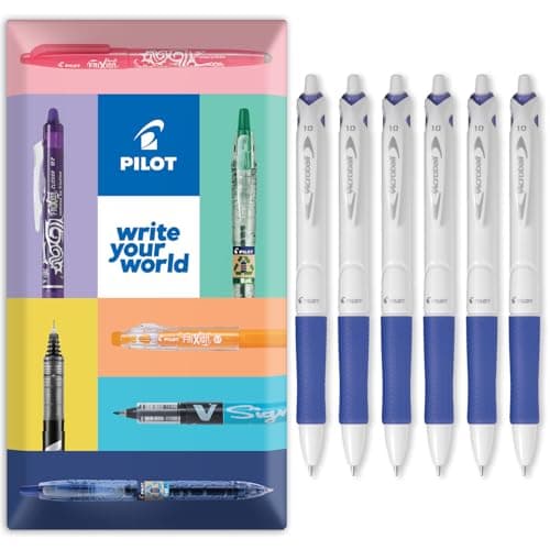 Image of PILOT Acroball Pure White Retractable Ballpoint Pen - Begreen Range 79% Recycled - Pack of 6 Pens - Medium 1.0mm Nib - In Envelope Gift Packaging - Ideal for Writing, School, Home, Office. (Blue)