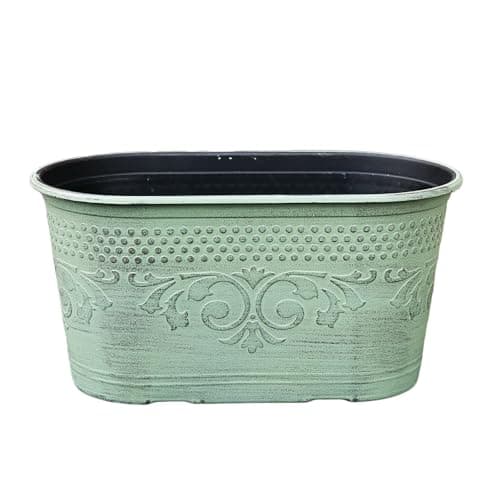 Image of Darthome Patina Eden Trough Planter, Green, Plastic, Small, Oval, Baroque Pattern, Frost Resistant, 28cm x 14cm x 15cm (1)