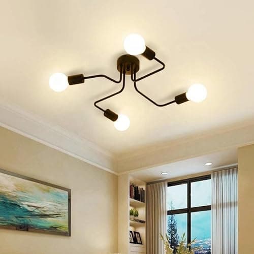 Image of MSC 4 Sputnik Ceiling Light Fixture - Inc 4 x LED Bulbs -Adjustable Modern Flush Mount Chandelier with Base, Matte Black Ceiling Light for Bedroom, Living Room, Dining Room, Kitchen (4 x Bulbs Inc)