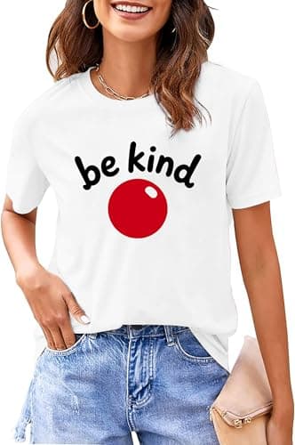 Image of hohololo T Shirt Women Be Kind Print Shirts Ladies Casual Crewneck Short Sleeve Tee Summer Tops (White1,S)