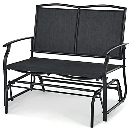 Image of RELAX4LIFE 2 Seater Glider Bench, Outdoor Rocking Chair Garden Rocker Loveseat, Double Swing Benches Steel Frame Leisure Armchair for Beach Backyard Poolside (Black, 104 x 72 x 92cm)